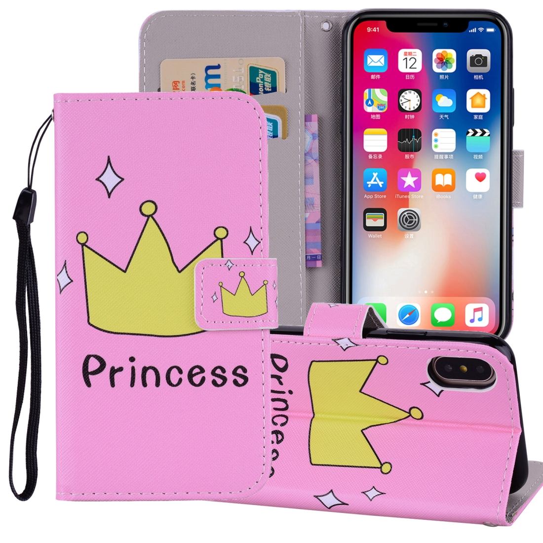 For iPhone XS MAX Cover,Leather Folio Wallet Card Slots Mobile Phone Case,Crown