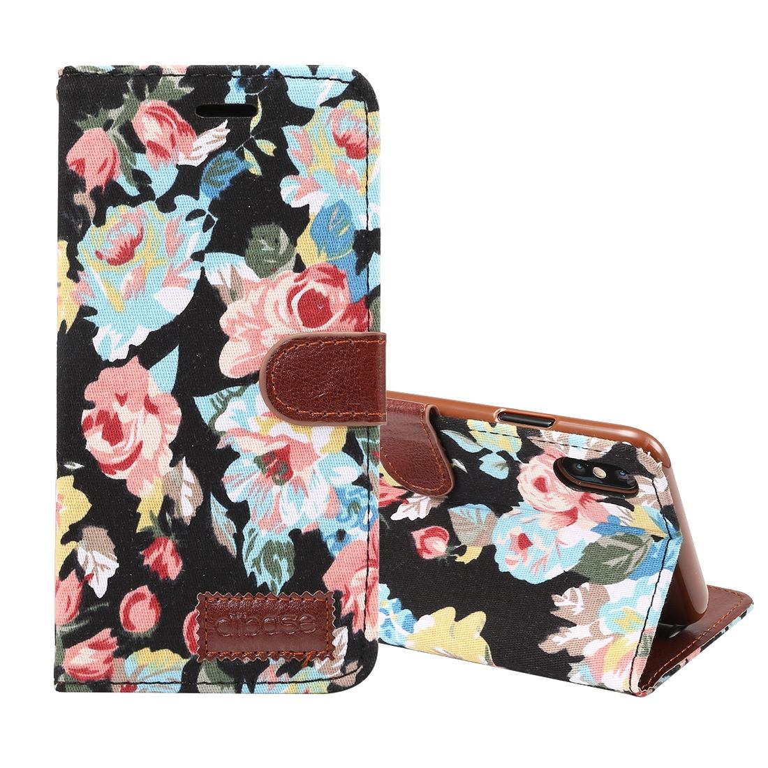 For iPhone XS MAX Cover,Leather Wallet Case with Card Slots,Stand,Black Flower