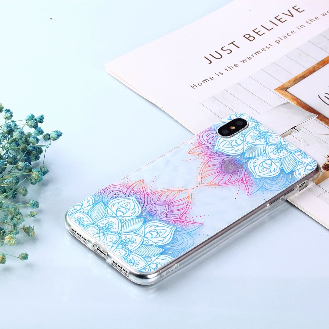 For iPhone XS MAX Cover,Shockproof Slim Thin Soft Mobile Phone Case,Blue Leaves