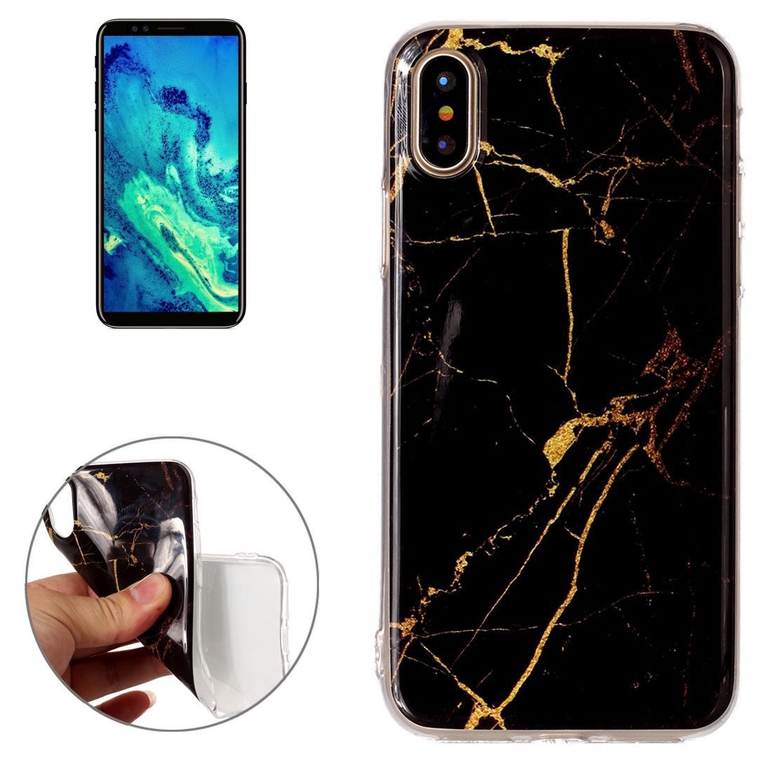 For iPhone XS,X Back Case, Marble High-Quality Durable Protective Cover,Black
