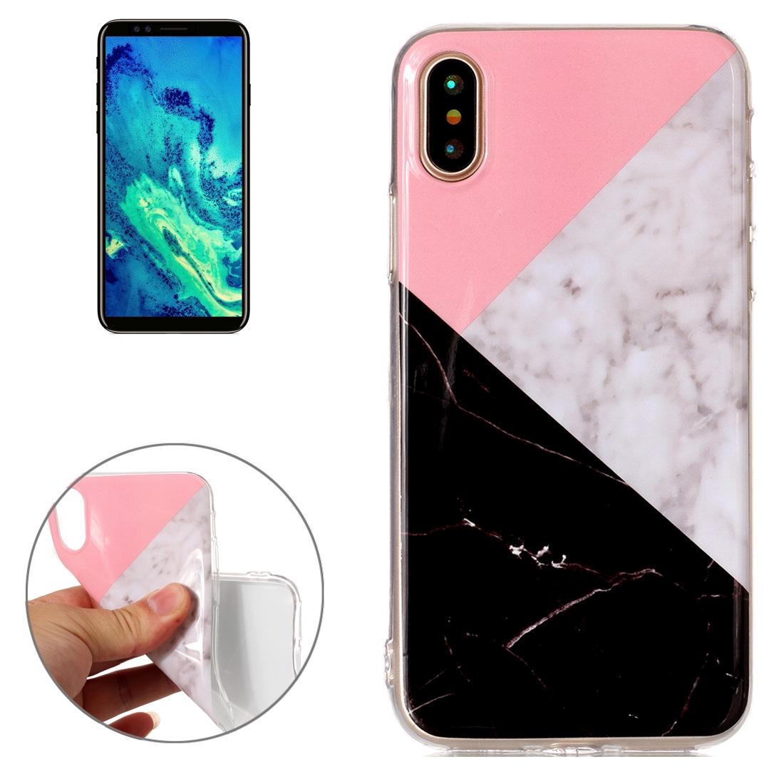 For iPhone XS,X Back Case, Marble High-Quality Protective Cover,Pink Black