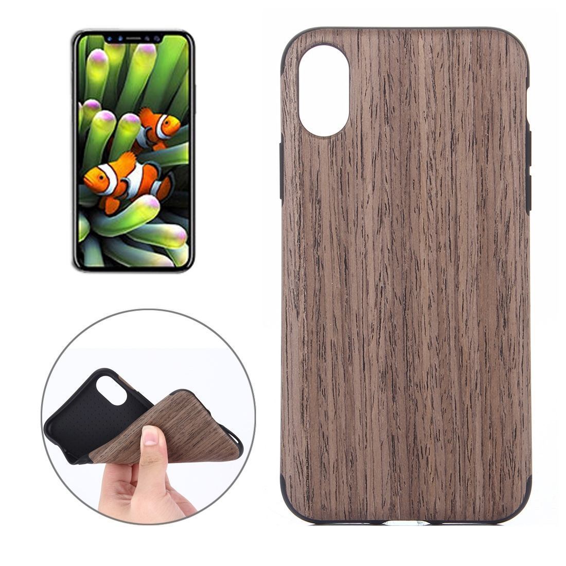 For iPhone XS,X Back Case,Modern Rose Wood Texture Durable Shielding Cover,Black