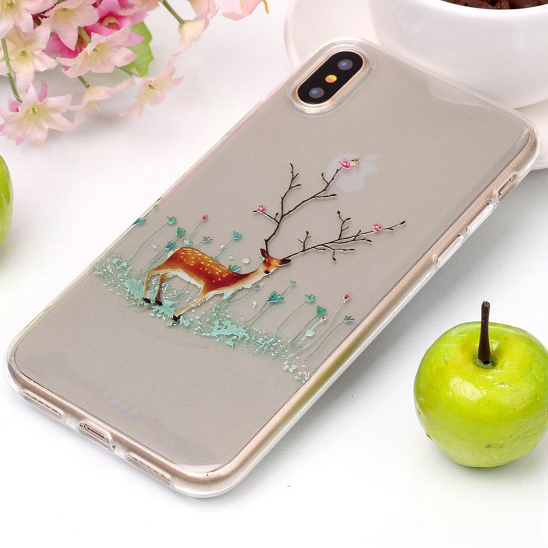 For iPhone XS,X Back Case,Styled Tree Branch Elk Durable Protective Cover