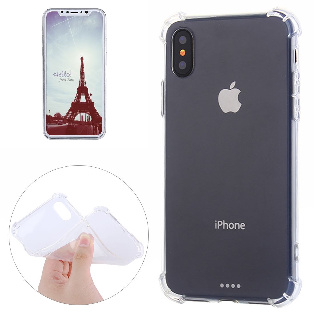 For iPhone XS,X Back Case,Transparent Durable Grippy TPU Protective Cover