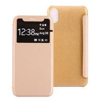For iPhone XS,X Case, Caller ID Display Durable Protective Leather Cover,Gold