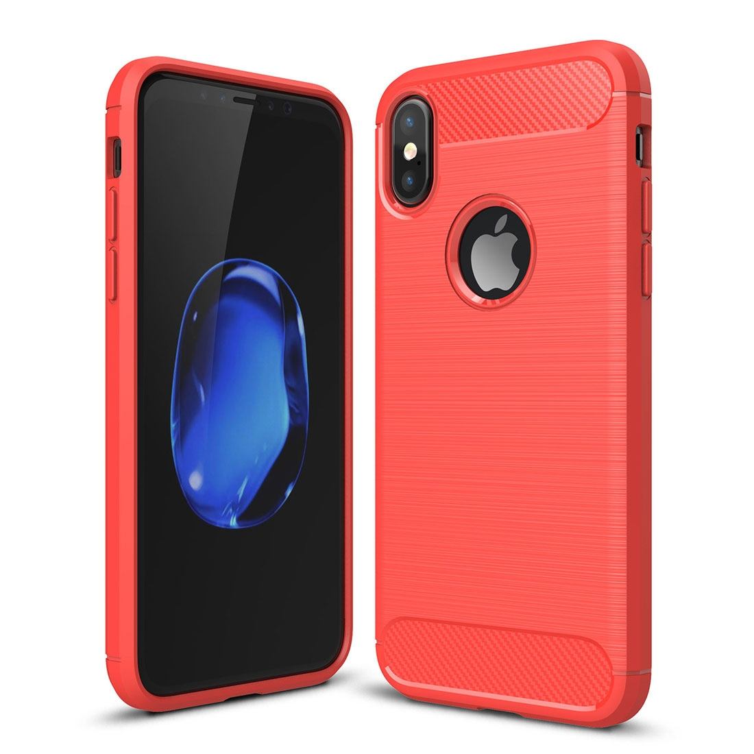 For iPhone XS,X Case,Elegant Carbon Fiber Brushed Texture Protective Cover,Red