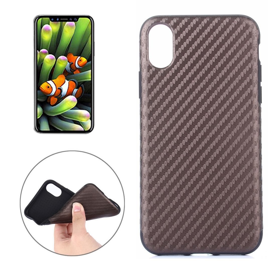 For iPhone XS,X Case,Modern Carbon Fiber Textured Durable Shielding Cover,Brown