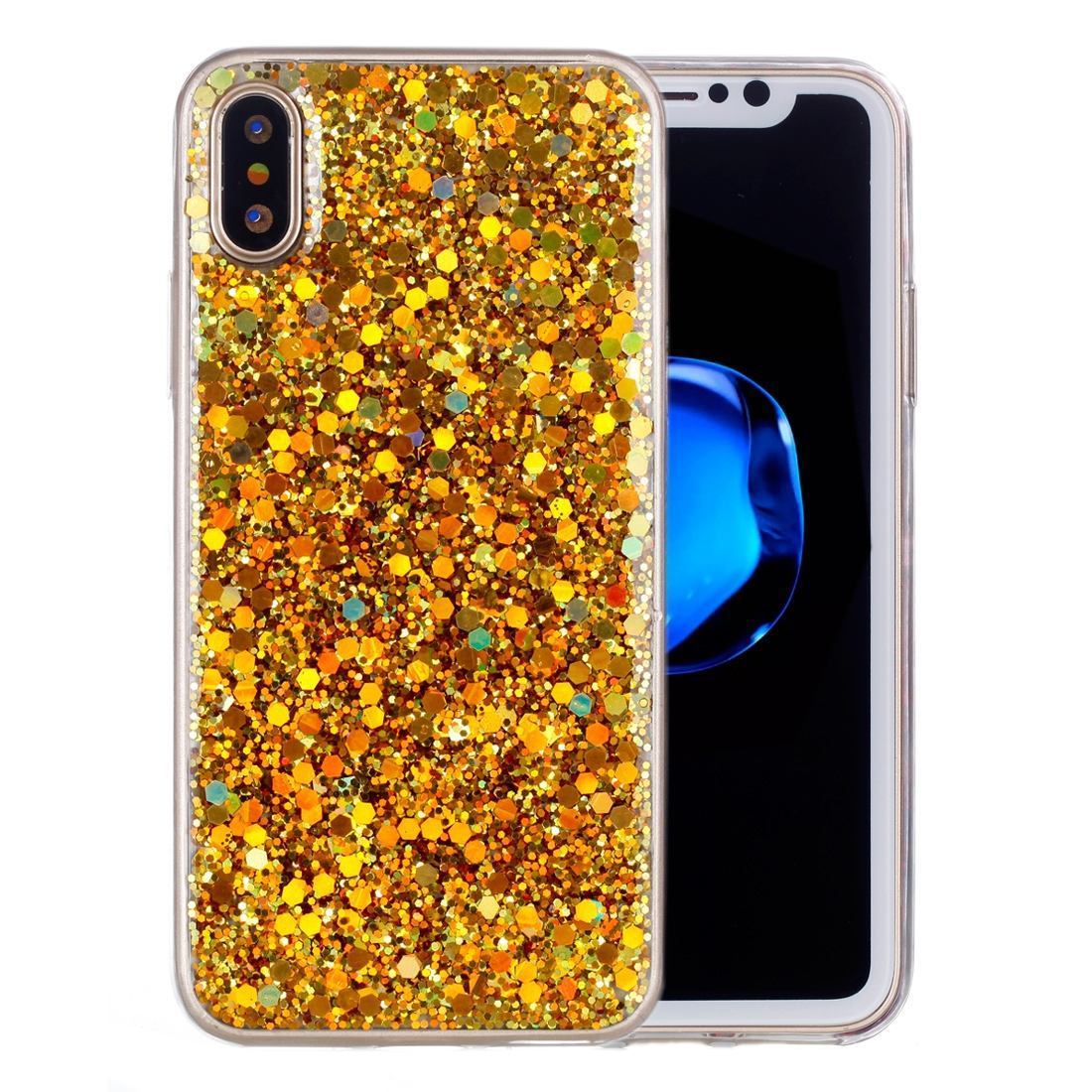 For iPhone XS,X Case,Elegant Colorful Glitter Powder Style Protective Cover,Gold