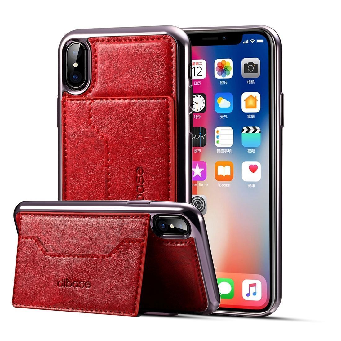For iPhone XS,X Case,Electroplating Horse Texture Durable Leather Cover,Red