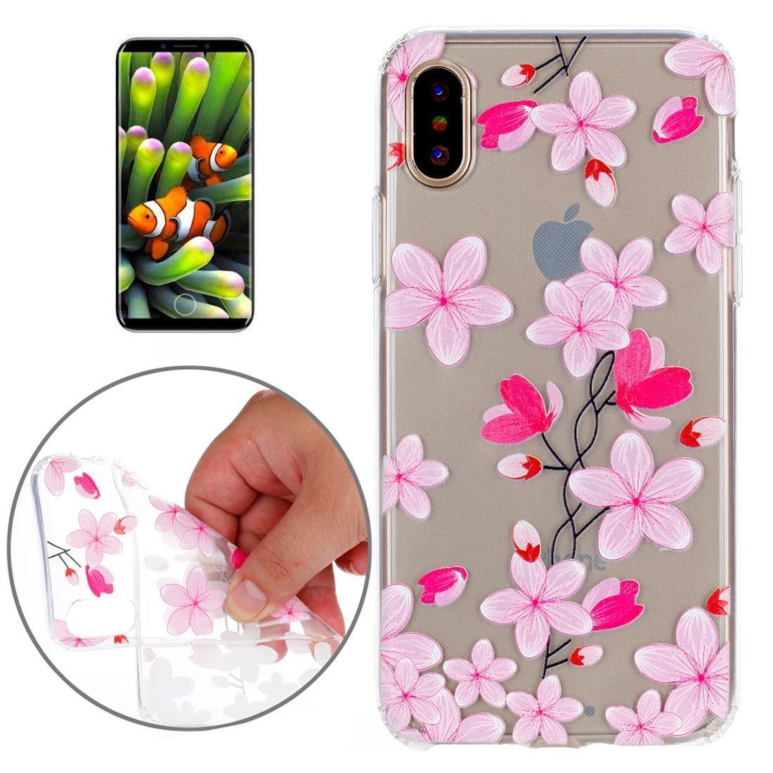 For iPhone XS,X Case,Elegant Flowers High-Qualtiy Durable Protective Cover,Pink