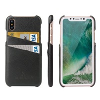 For iPhone XS,X Case,Modern Handmade Durable Genuine Leather Fashion Cover,Black
