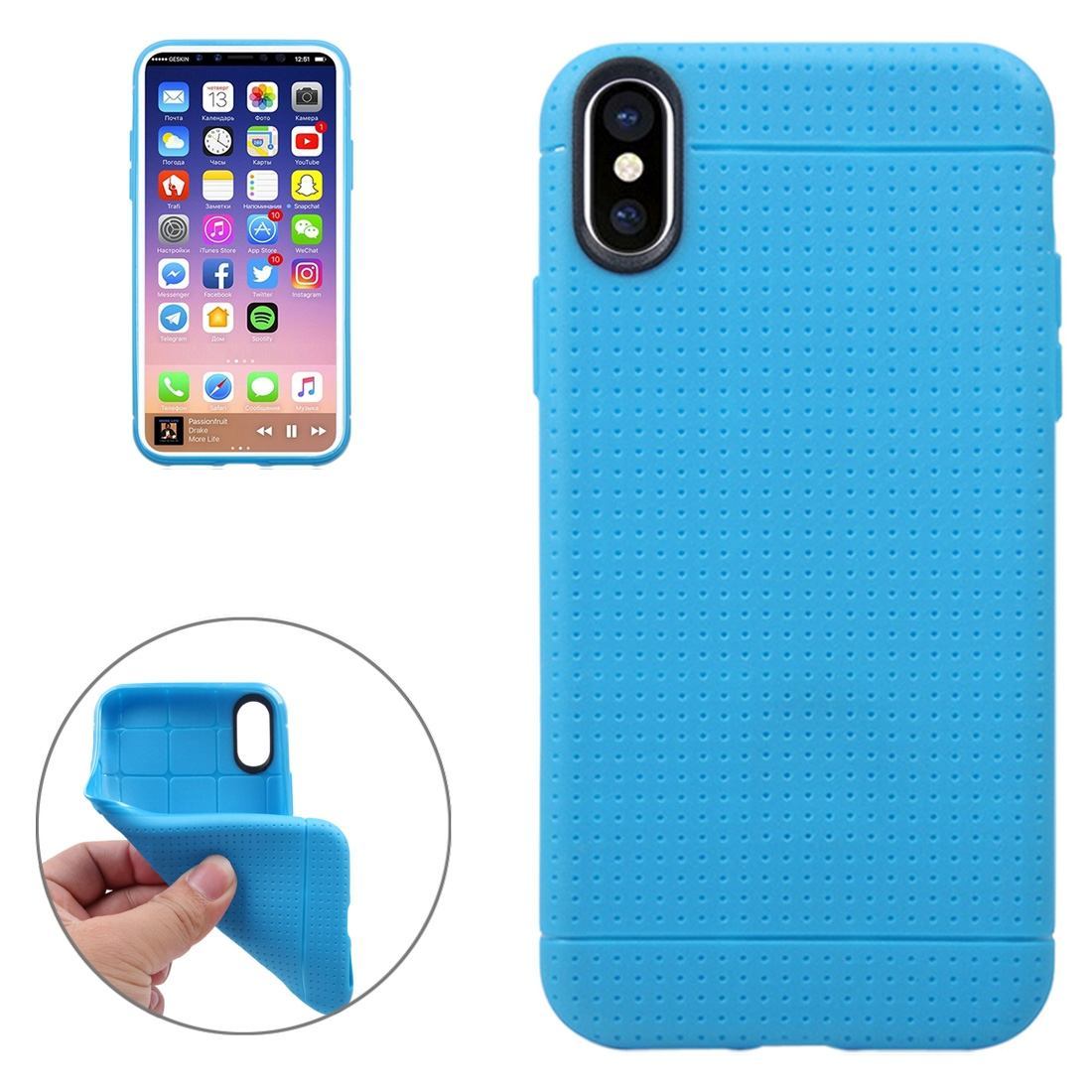 For iPhone XS,X Case,Modern Honeycomb High-Quality Durable Shielding Cover,Blue