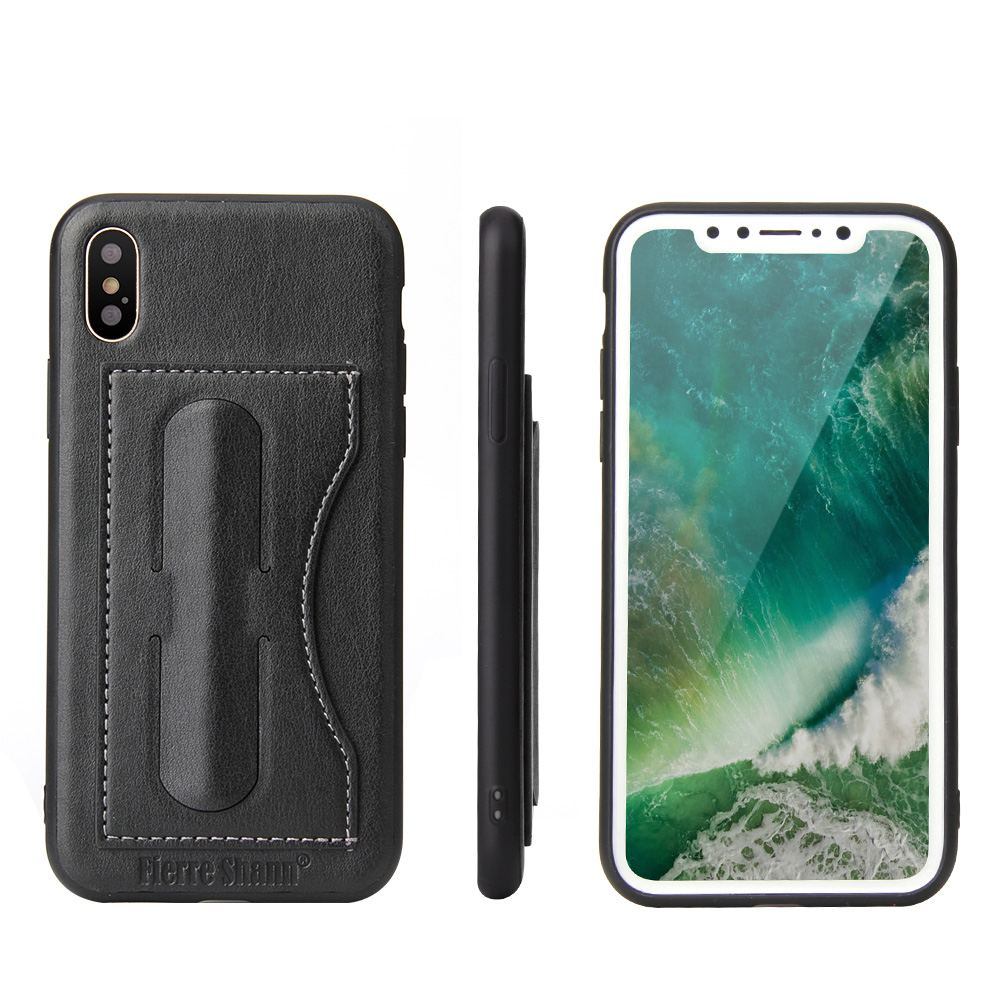 For iPhone XS,X Case,Fierre Shann Elegant Luxury Protective Leather Cover,Black