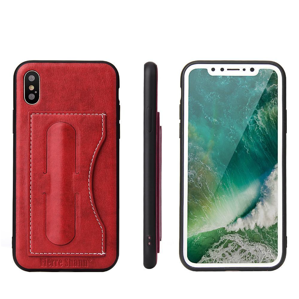 For iPhone XS,X Case,Fierre Shann Elegant Luxury Protective Leather Cover,Red