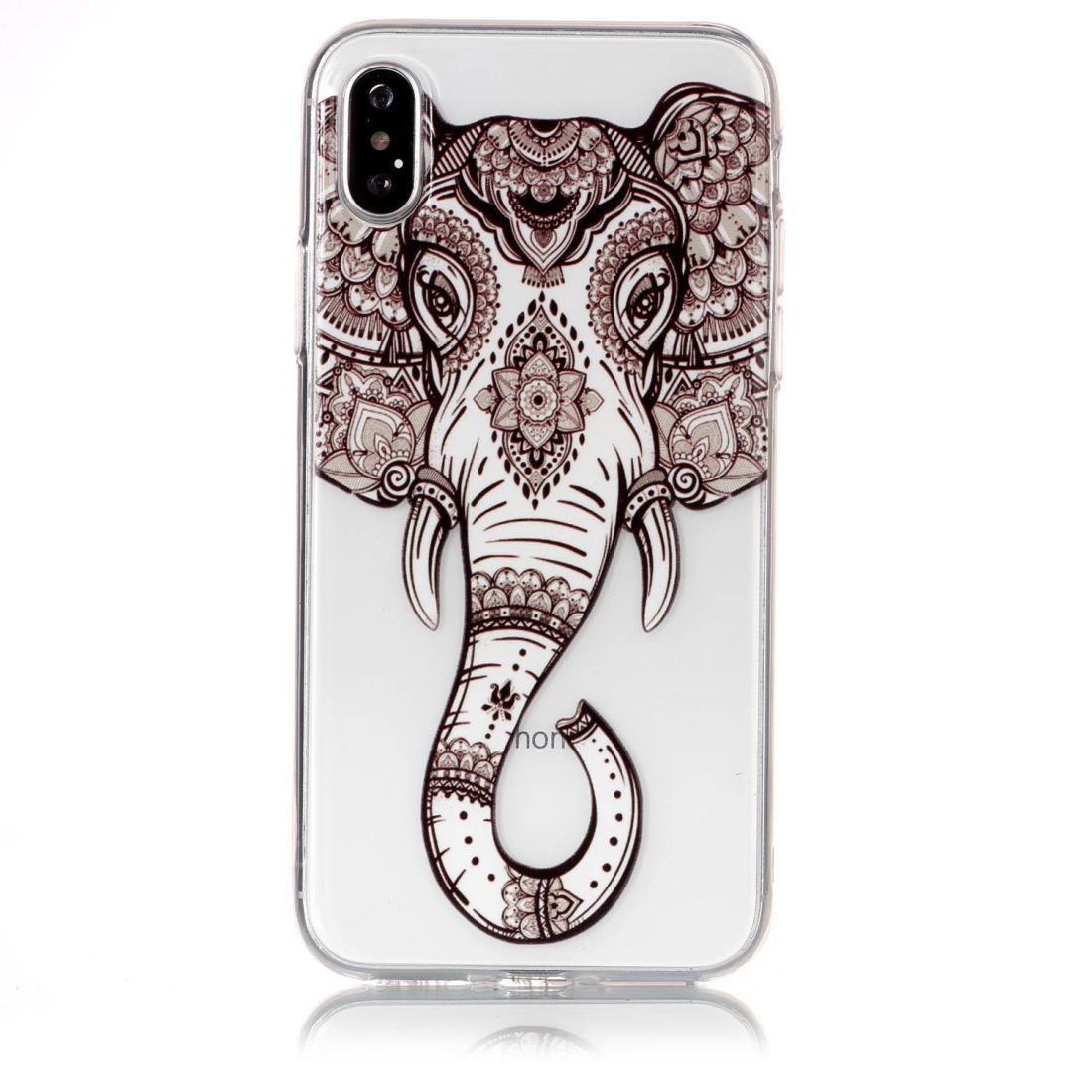 For iPhone XS,X Case,Mandala Art Elephant Transparent Durable Protective Cover
