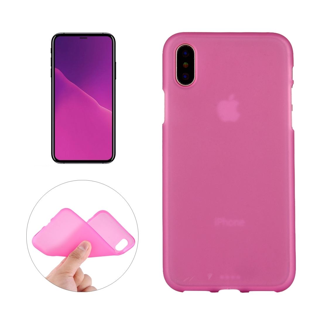 For iPhone XS,X Case Magenta Frosted Solid Colour TPU Back Cover Cover