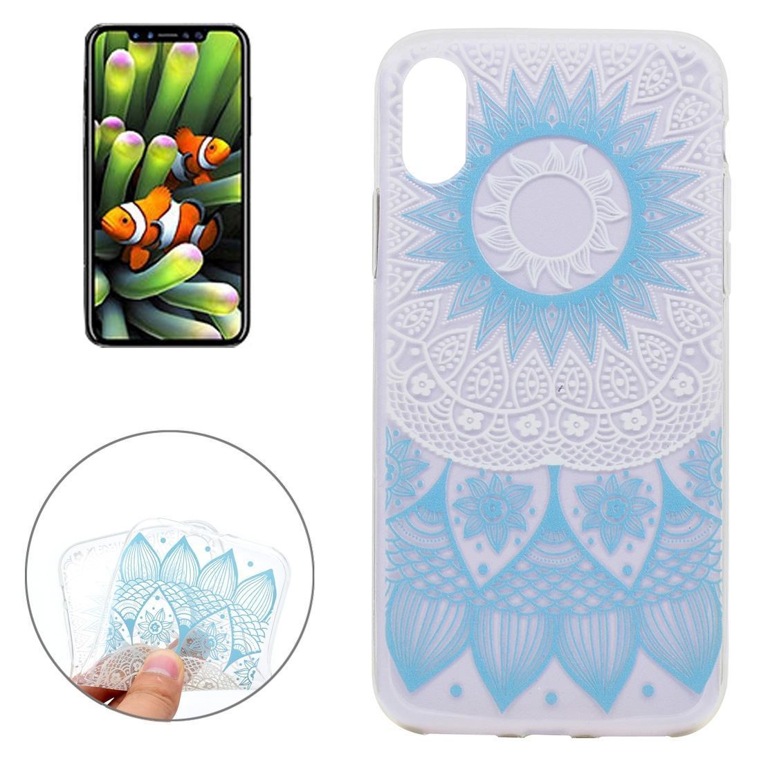 For iPhone XS,X Case, Blue Mandala High-Quality Transparent Protective Cover
