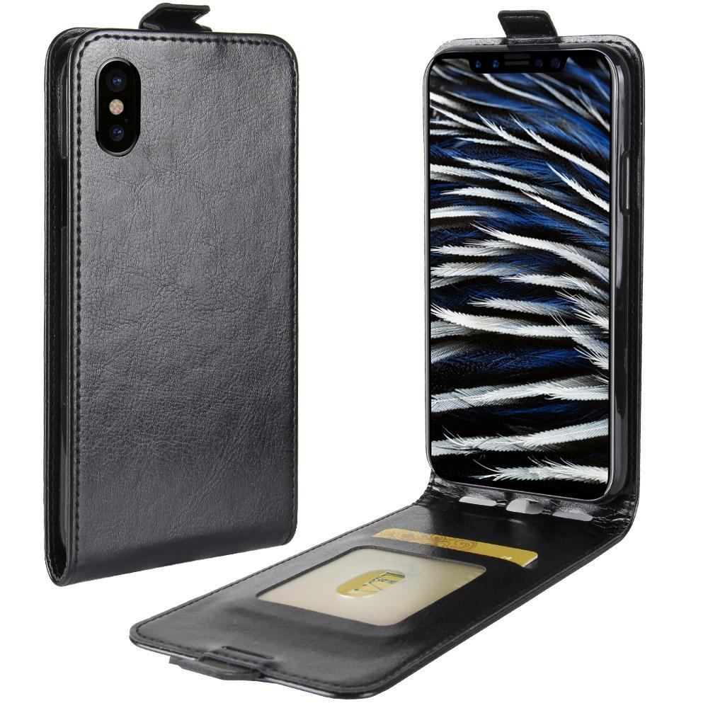 For iPhone XS,X Case, Horse Texture Vertical Flip Durable Leather Cover,Black