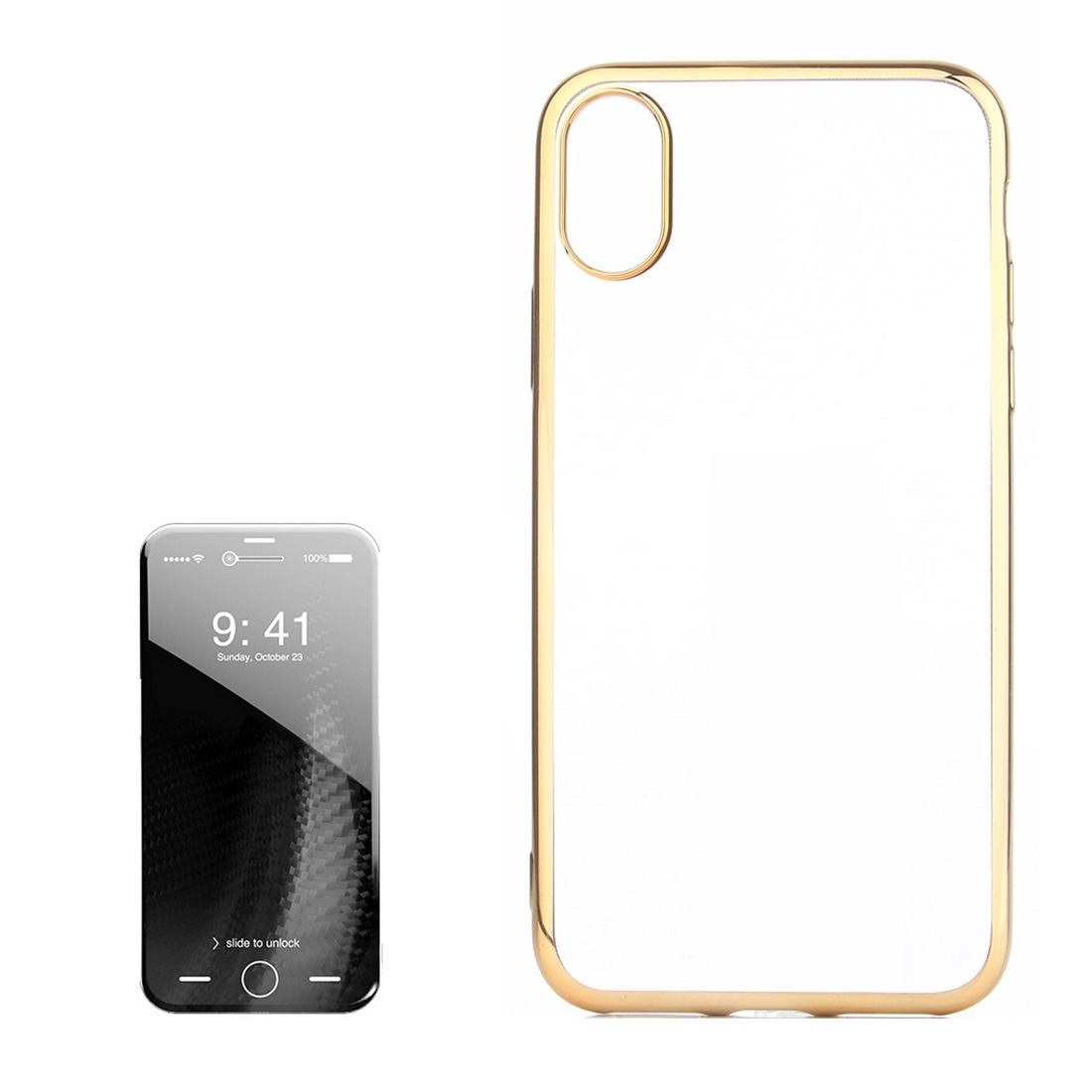 For iPhone XS,X Case,Transparent Electroplating Durable Protective Cover,Gold