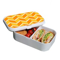 Lunch Box Food Container Authentic Wood Strap Cutlery Zigzag Yellow Orange