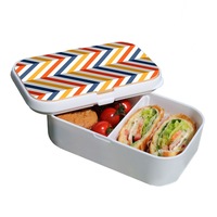 Lunch Box Food Container Picnic Authentic Wood Strap Cutlery Zigzag Left Right