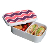 Lunch Box Food Container Picnic Authentic Wood Strap Cutlery Zigzag Pink Purple