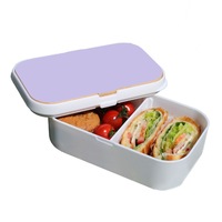 Lunch Box Food Container Snack Picnic Authentic Wood Strap Cutlery Lavender