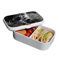 Lunch Box Food Container Snack Picnic Authentic Wood Strap Cutlery Meow