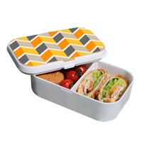 Lunch Box Food Container Snack Picnic Authentic Wood Strap Cutlery Zigzag Yellow