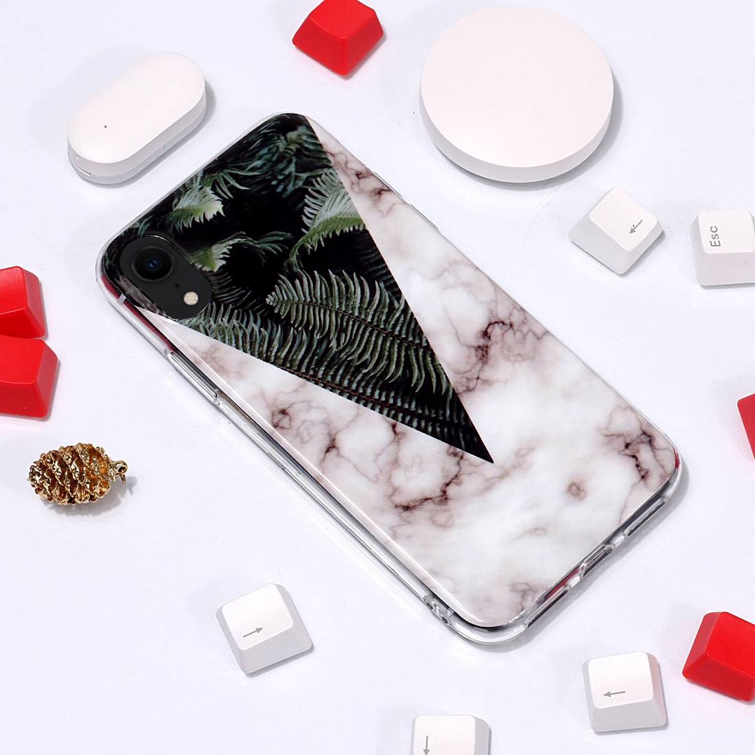 Marble Pattern TPU Soft Protective Case For iPhone XR,Leaves