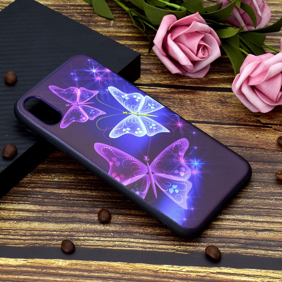 Painted Soft TPU Protective Case For iPhone XR,Starry Sky Butterflies