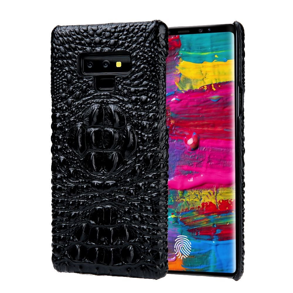 For Samsung Galaxy Note 9 Case Crocodile 3D Genuine Leather Phone Cover Black