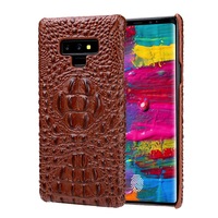 For Samsung Galaxy Note 9 Case Crocodile 3D Genuine Leather Phone Cover Brown