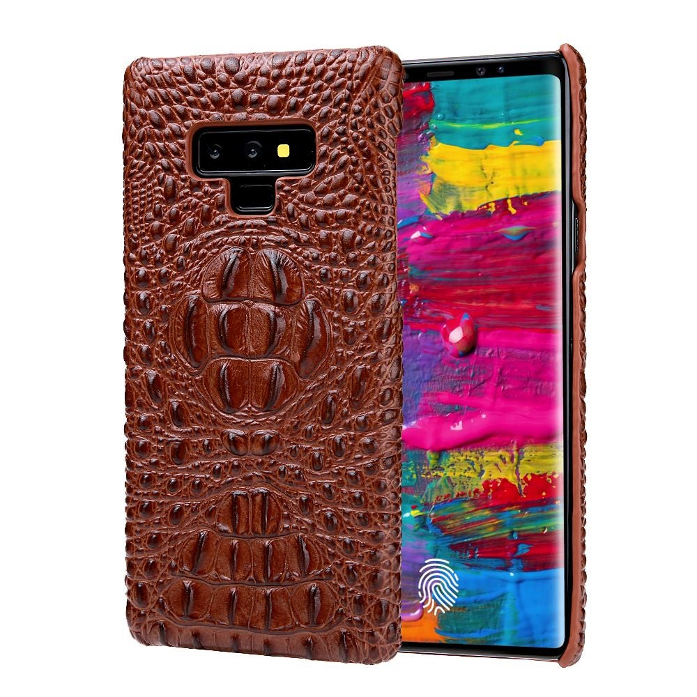 For Samsung Galaxy Note 9 Case Crocodile 3D Genuine Leather Phone Cover Brown