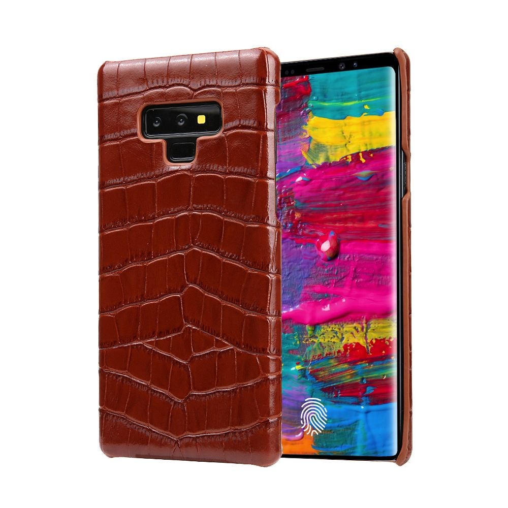 For Samsung Galaxy Note 9 Case,Crocodile Genuine Leather Phone Cover,Brown