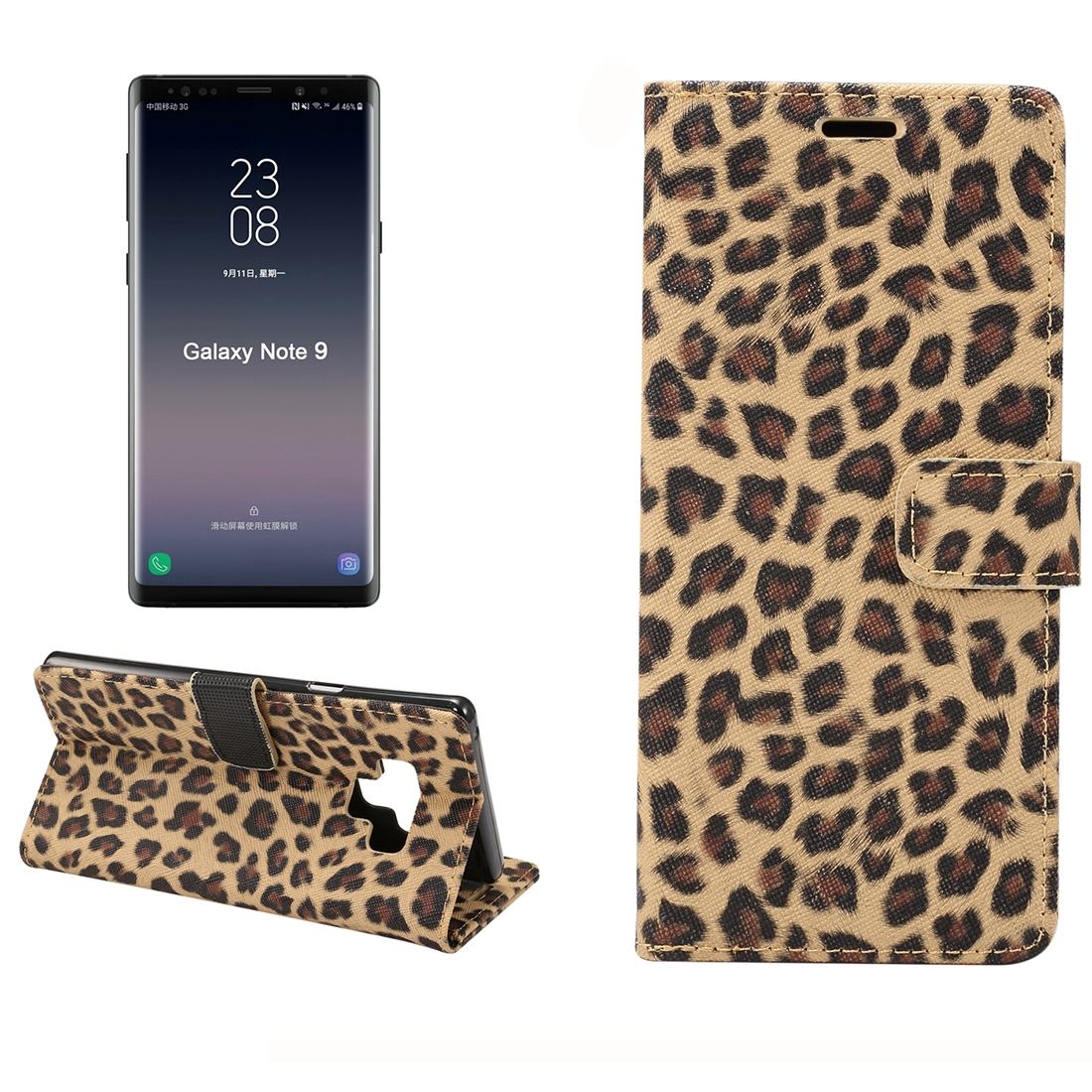 For Samsung Galaxy Note 9 Case,Folio Flip Leopard Leather Wallet Case,Yellow