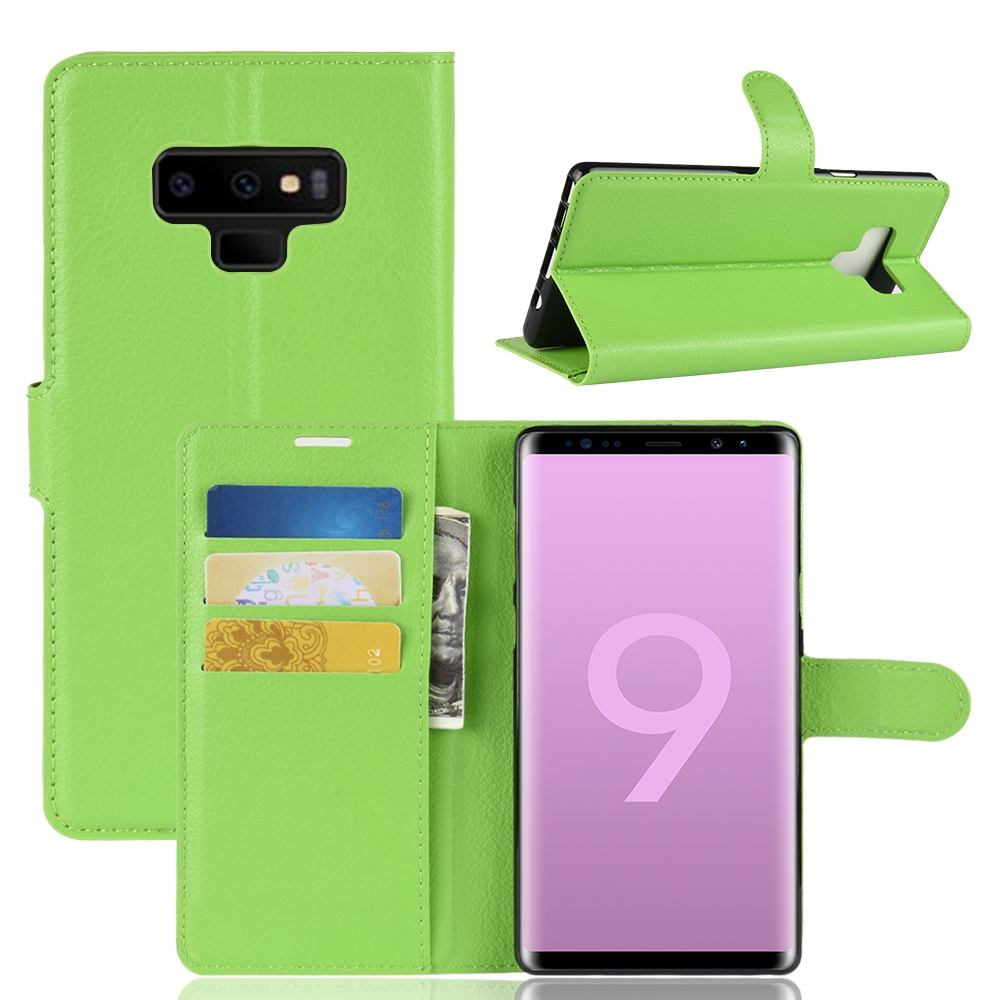 For Samsung Galaxy Note 9 Case,Lychee Texture Wallet Flip Leather Cover Green