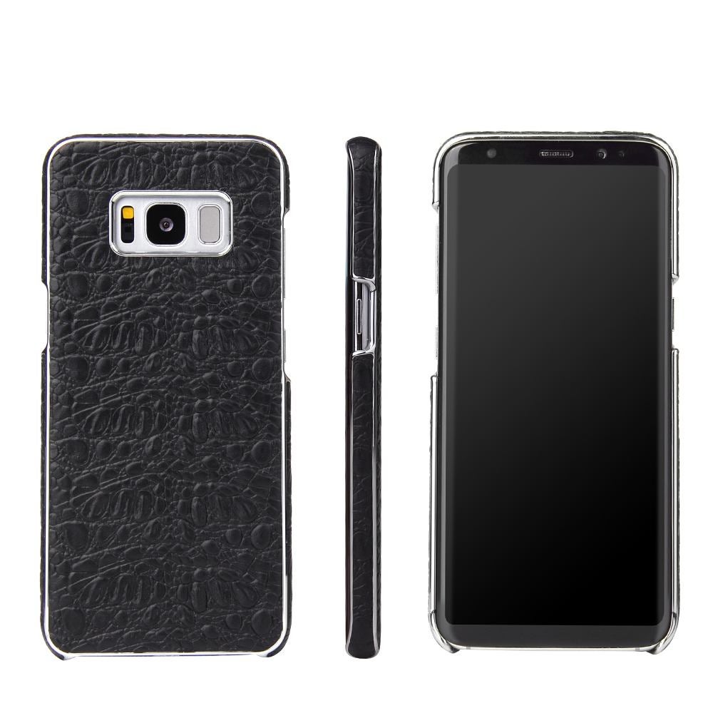 For Samsung Galaxy S8 Case,Fierre Shann Crocodile Genuine Leather Cover,Black