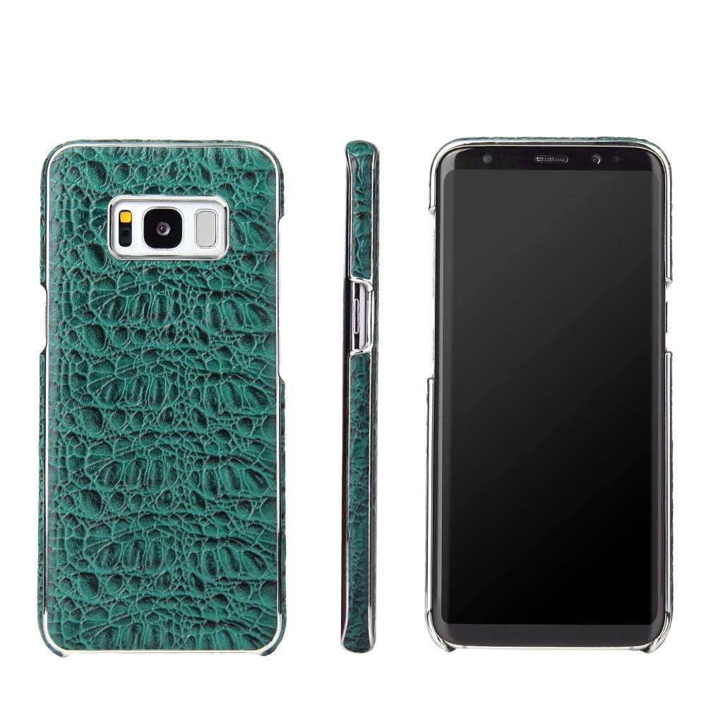 For Samsung Galaxy S8 Case,Fierre Shann Crocodile Genuine Leather Cover,Green