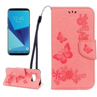 For Samsung Galaxy S8 Wallet Case,Fancy Butterflies,Embossed Leather Cover,Pink