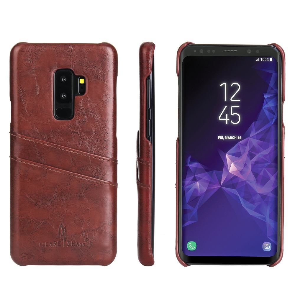 For Samsung Galaxy S9+ PLUS Brown Deluxe Leather Back Wallet Case,Slots Case