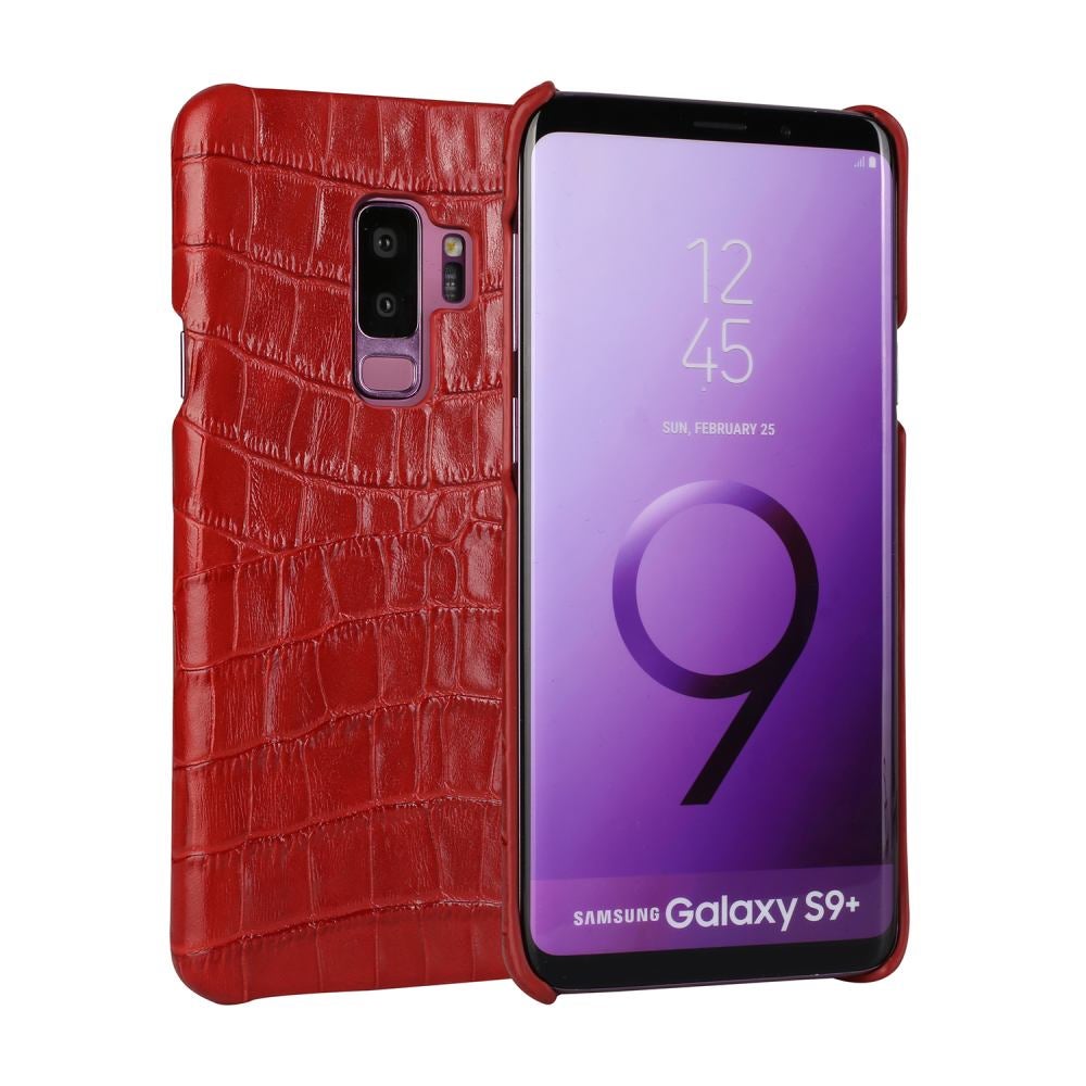 For Samsung Galaxy S9+ PLUS Case,Crocodile Shell Genuine Cow Leather Cover,Red