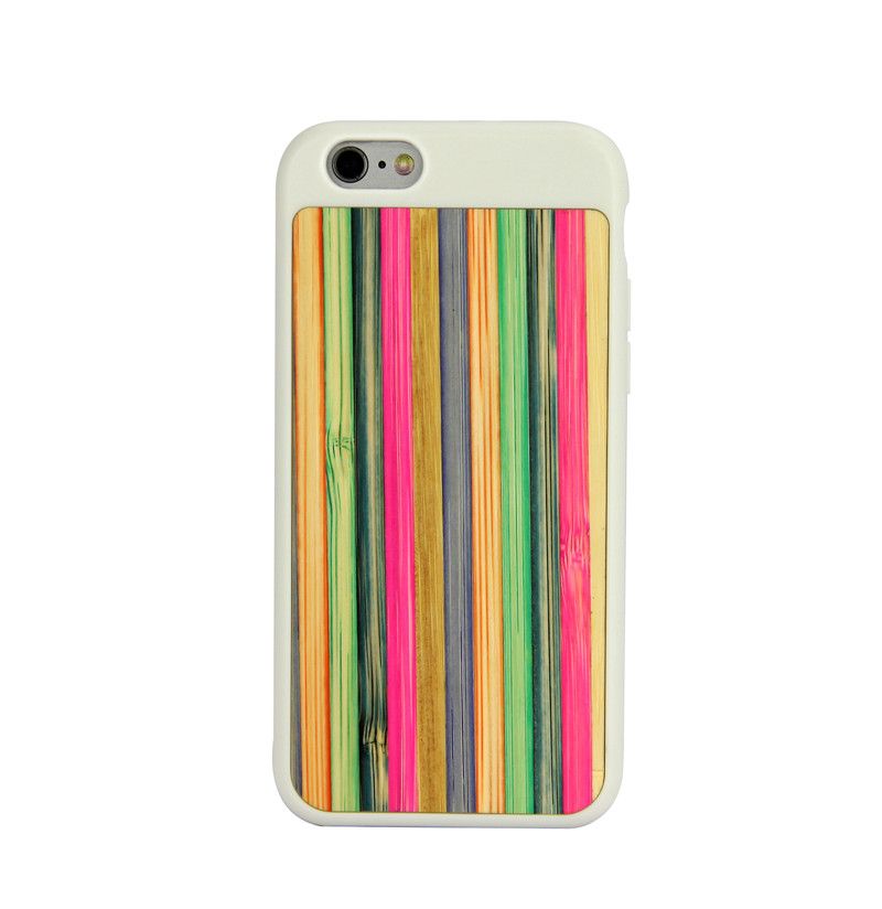For iPhone 6,6S Case White Bamboo Rainbow Wooden Customized Case