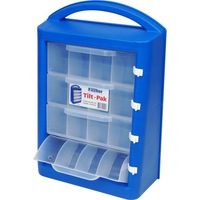 FISCHER PLASTIC 1H166 16 Clear Compartment Tilt-Pak Blue Carry Case Inc Lock Clips Freestanding or