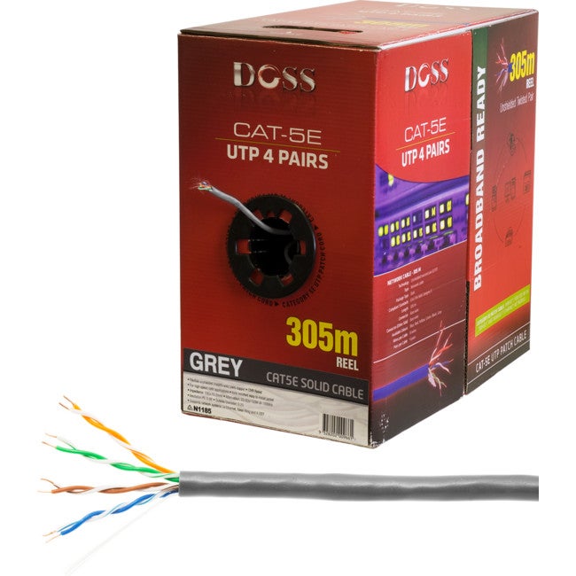 DOSS C5RGRY 305M Cat5e Solid Cable Grey Sold As 305M Roll Only Unshielded Twisted Pair (Utp) 305M