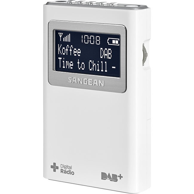 SANGEAN DPR39 White DAB+/FM Pocket Radio 5 Presets Includes Headphone 10 Presets (5X Dab & 5X FM)