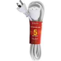 DOSS EXL5M 5M Power Extension Lead White Pvc Ordinary Duty Cable With Fully Moulded 3 Pin Plug