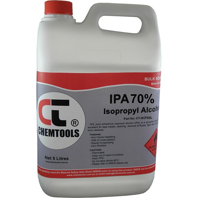 CHEMTOOLS ISO705L 70% Pure Isopropyl Alcohol 5 Litre Rapid Evaporation 70% PURE
