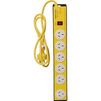 POWERLEADER L54222 6 Way Metal Powerboard Yellow Heavy Duty Surge Protected Powerboard With
