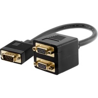 PRO2 LC6090 VGA Plug To 2X VGA Socket 30Cm Lead VGA Splitter 'Y' Adaptor Gold-Plated VGA 15 Pin
